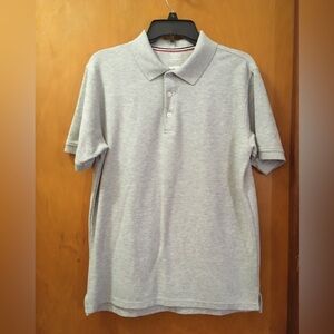 Gray Polo Shirt with Ribbed Collar and Short Sleeves
